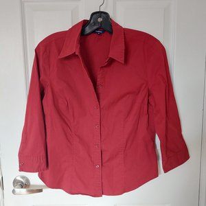 Reitmans Dark Red  3/4 Sleeve Cotton Blend Stretchy Shirt, Size M